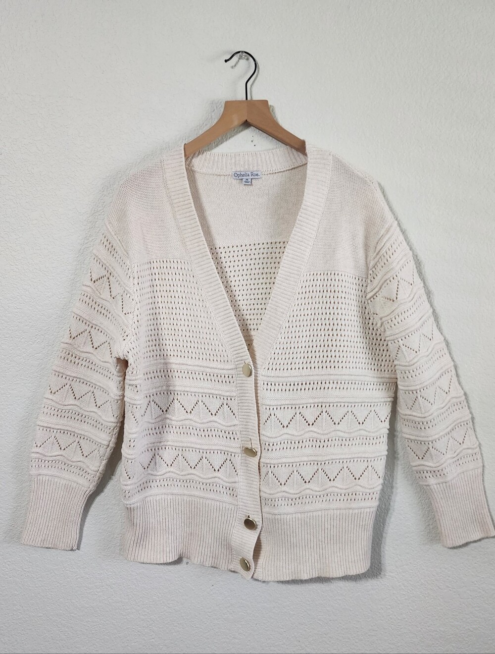 Ophelia Roe Cream Open Knit Cardigan Sweater Sz. Medium